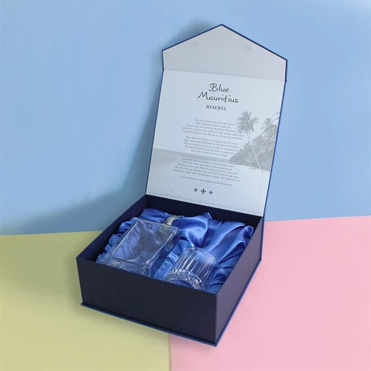 Luxury Blue Textured Paper Wine Box